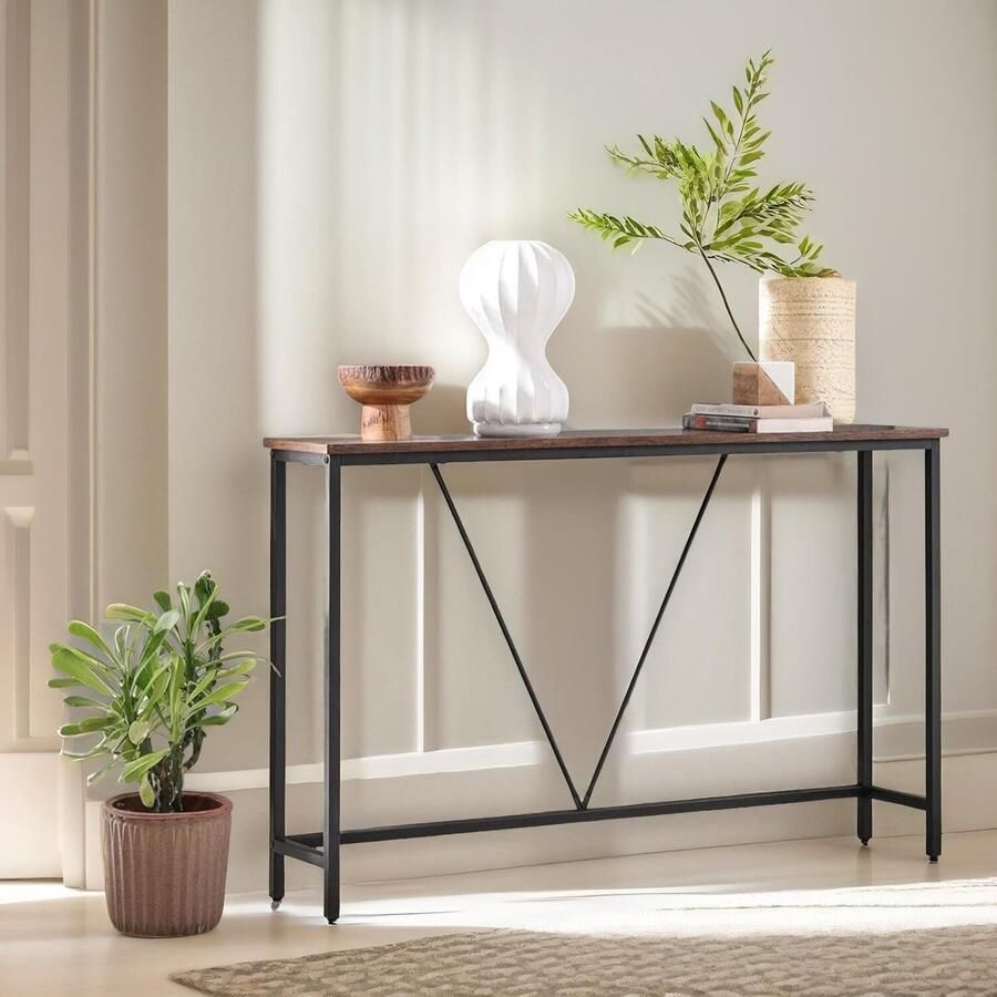 SERALUXE Haltafel Wandtafel Dressoir Consoletafel Vintage Bruin 120 x 23 x 75 cm (L x B x H) Consoletafel Bijzettafel Side tafel Hout Top- Industrieel Wandtafel Metal Tafelpoot Bruin