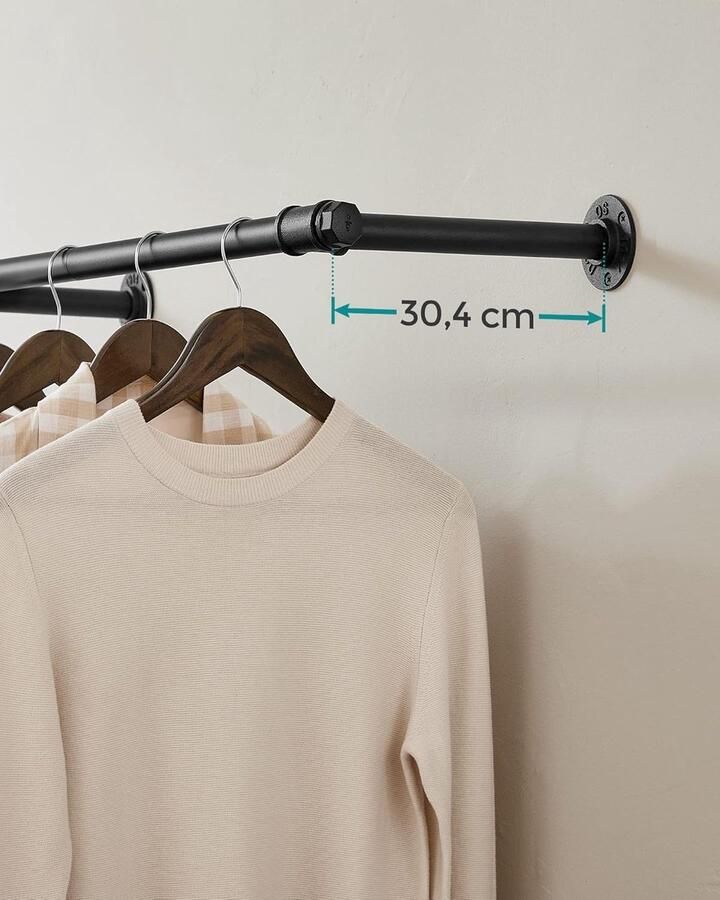 SERALUXE Kledingstang 120 x 30 cm Garderoberek Kledingstangen voor aan de muur Hangrek Garderobe Stang Kledingrek Gordijnroede Handdoekrek Zwart