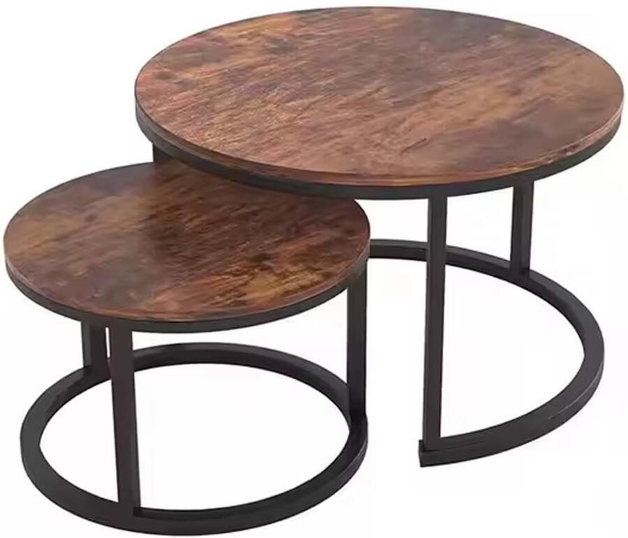 SERALUXE Salontafel Set Ronde Salontafel Set van 2 Houten Tafelset Vintage Bruin Groote Tafel 45cm hoog en Φ60cm Rond Klein Tafeltje 40 cm hoog en Φ45cm Rond Nest van tafels Hout