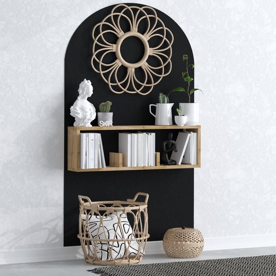 SERAMOOD LOMA Wandplank met 3 Vakken 100x25x20 cm Eikenkleur Houten Boekenrek Wandkast Modern Design