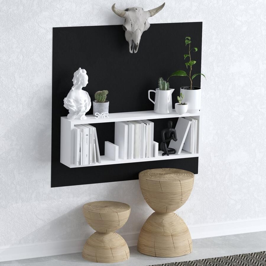 SERAMOOD LOMA Wandplank met 3 Vakken 100x25x20 cm Wit Houten Boekenrek Wandkast Modern Design