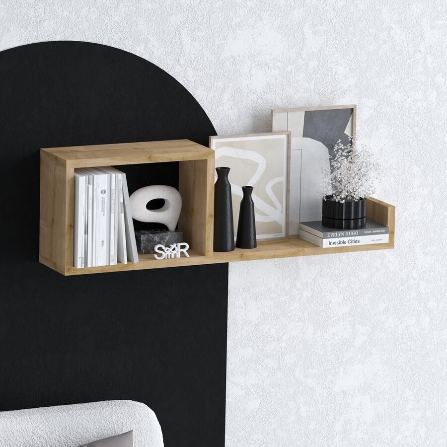 SERAMOOD PLANKA Wandplank – 100x25x20 cm – Eikenkleur – Asymmetrisch Design – Boekenrek voor aan de Muur