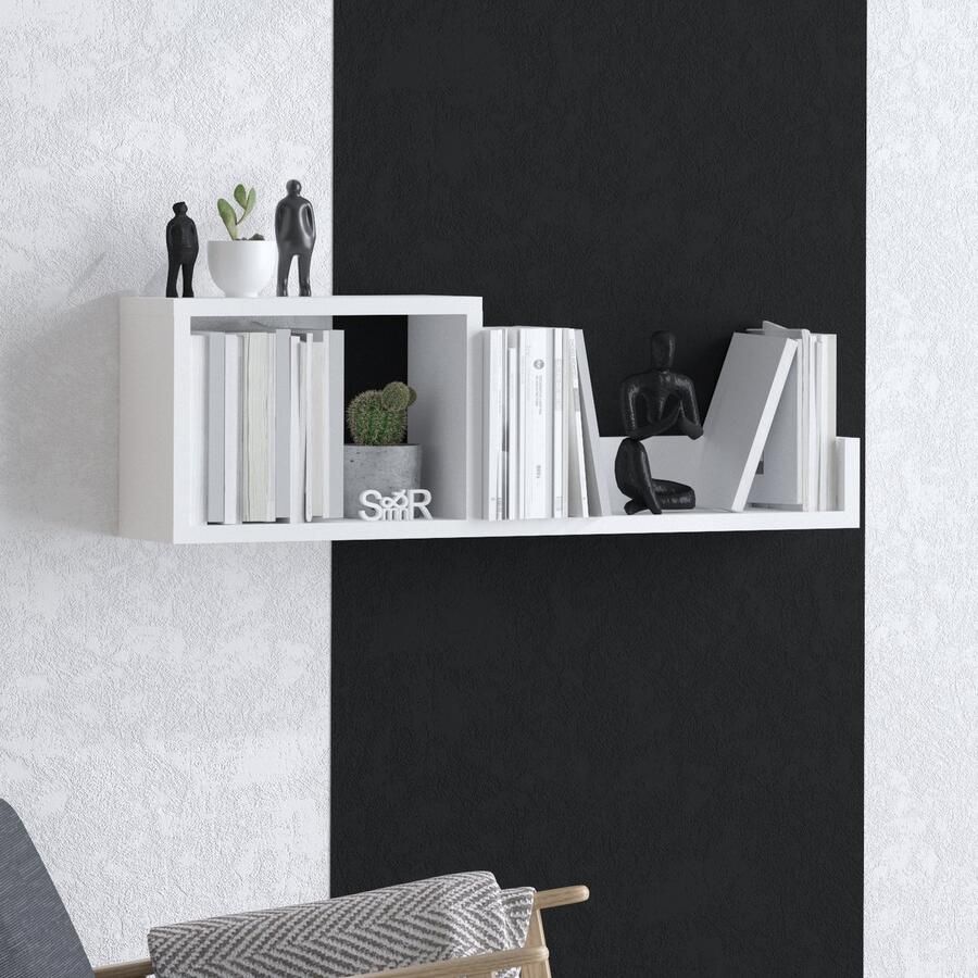 SERAMOOD PLANKA Wandplank – 100x25x20 cm – Wit – Asymmetrisch Design – Boekenrek voor aan de Muur