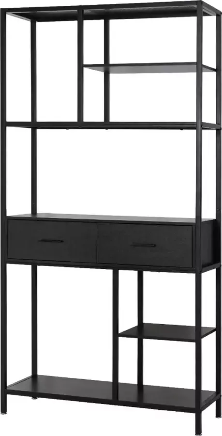 Service96 Boekenkast Design kast Boekenrek Boekenkast industrieel Woonkamer kast Boekenrek metaal Met lades Zwart