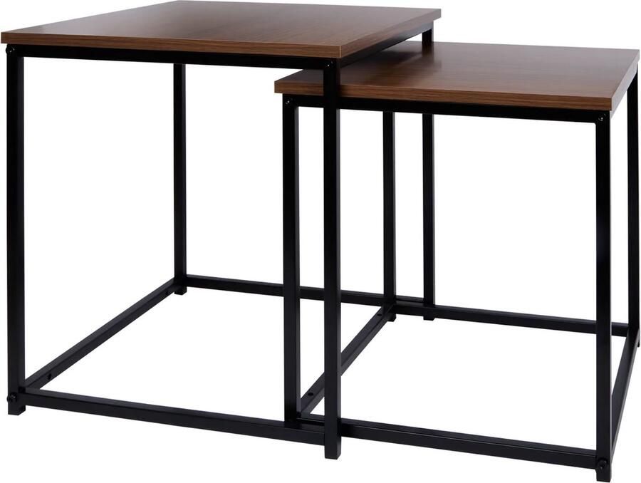 Set 2 Tables Salontafel 2 in 1 Salontafel Rond Metalen Woonkamer Tafel Nachtkastje Multifunctionele Tafel Diameter 37cm en 33cm Metaal Afgerond Frame Hout