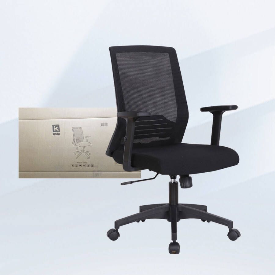 K IKIDO Ergonomische bureaustoel Verstelbare Kantoorstoel Met vloerbeschermingsmat Office Chair Volwassenen Zwart - Foto 2