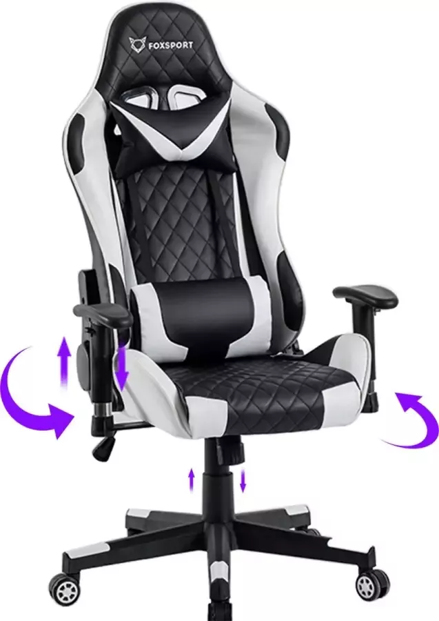 Seven Comfort Game Stoel Gaming Stoel Gaming Chair Zwart Bureaustoel Met Nekkussen & Verstelbaar Rugkussen Instelbare Zithoogte