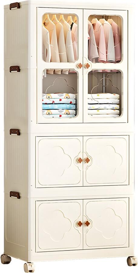 Seven Comfort draagbare kledingkast Kleerkast Opvouwbaar slaapkamer kinderkamer 143 x 65 x 39cm met 10 kledingstang Wit