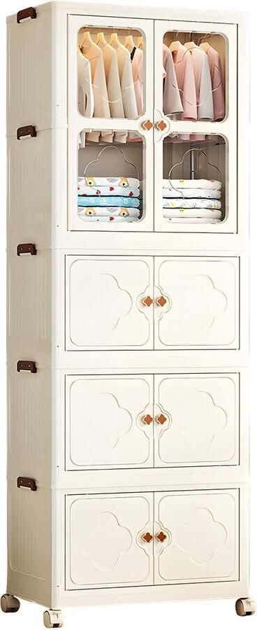 Seven Comfort draagbare kledingkast Kleerkast Opvouwbaar slaapkamer kinderkamer 177 x 65 x 39cm met 10 kledingstang Wit