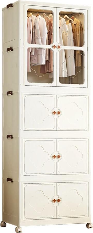 Seven Comfort draagbare kledingkast Kleerkast Opvouwbaar slaapkamer kinderkamer 207 x 75 x 45cm met 10 kledingstang Wit