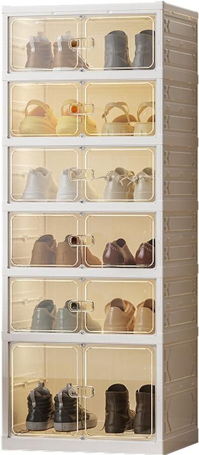 OFMOTRA Schoenenrek Schoenenkast Schoenenbox 6 Niveaus Opvouwbaar tot 12 Paar Schoenen -Schoenen Opbergsysteem Stijlvol 116.8 x 35 x 45 cm Transparant Wit