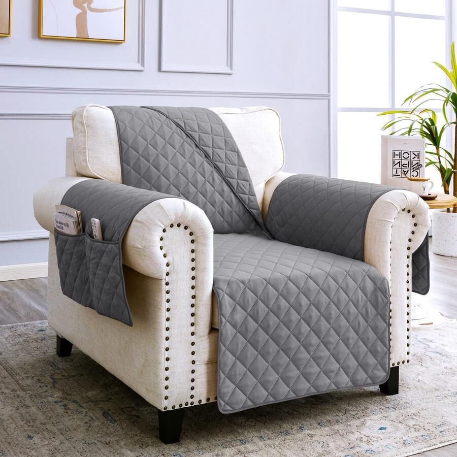 Sevi's fauteuilbeschermer voor relaxstoelen bankhoes waterdicht krasbestendig vlekbestendig fauteuilhoes met armleuning 1 zits lichtgrijs