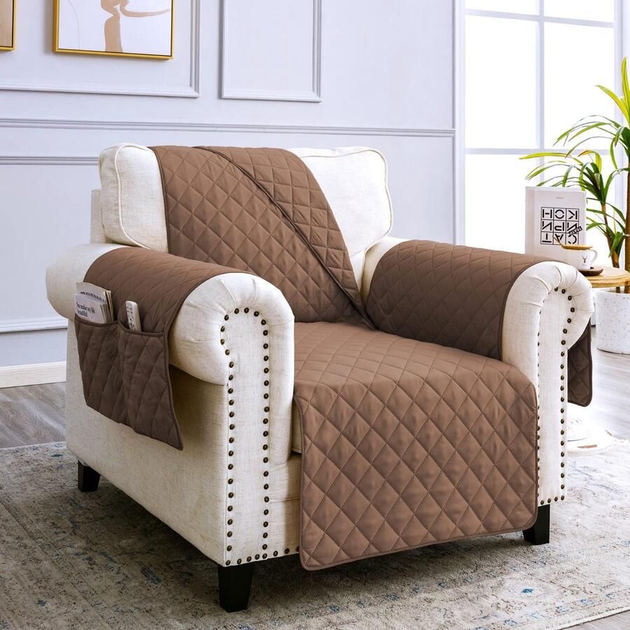 Sevi's fauteuilbeschermer voor relaxstoelen bankhoes waterdicht krasbestendig vlekbestendig fauteuilhoes met armleuning 1 zits lichtbruin