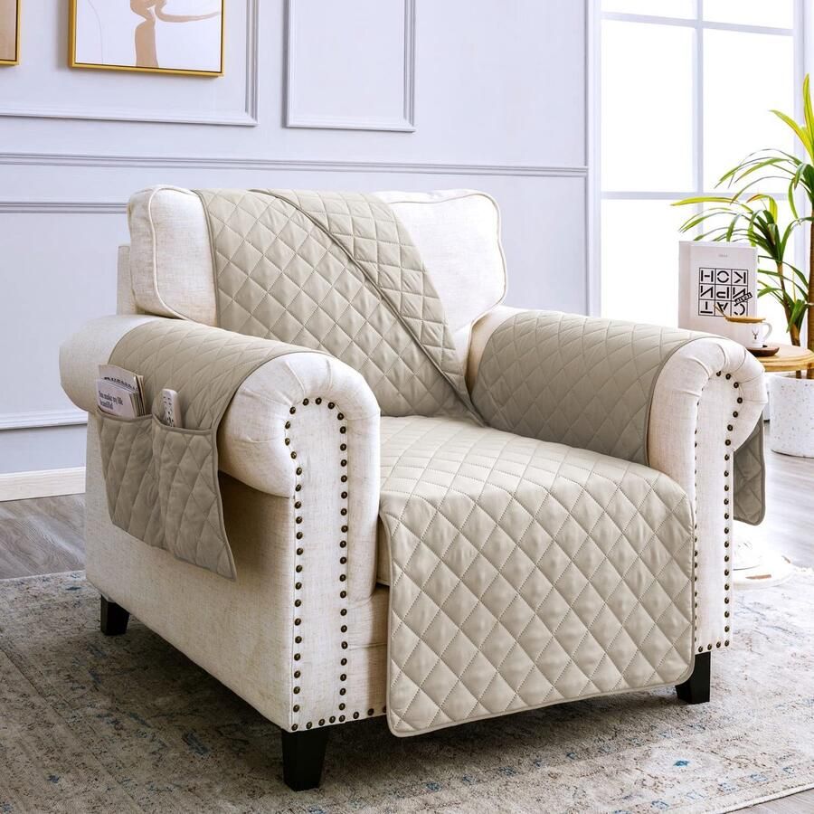 Sevi's fauteuilbeschermer voor relaxstoelen bankhoes waterdicht krasbestendig vlekbestendig fauteuilhoes met armleuning 1 zits beige