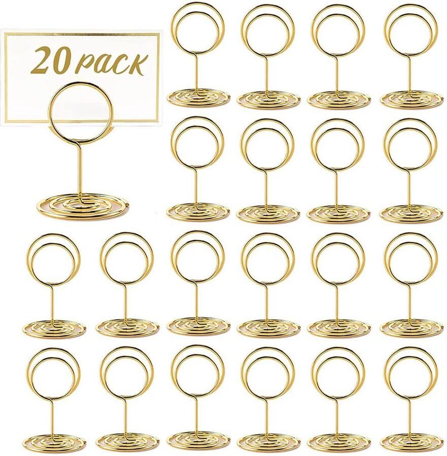 SEWSAW Pak van 20 plaatskaarthouders bruiloft gouden kaarthouders mini tafelnummerhouders plaatskaarthouders voor restaurant tafel bruiloften feest bruiloft decoratie