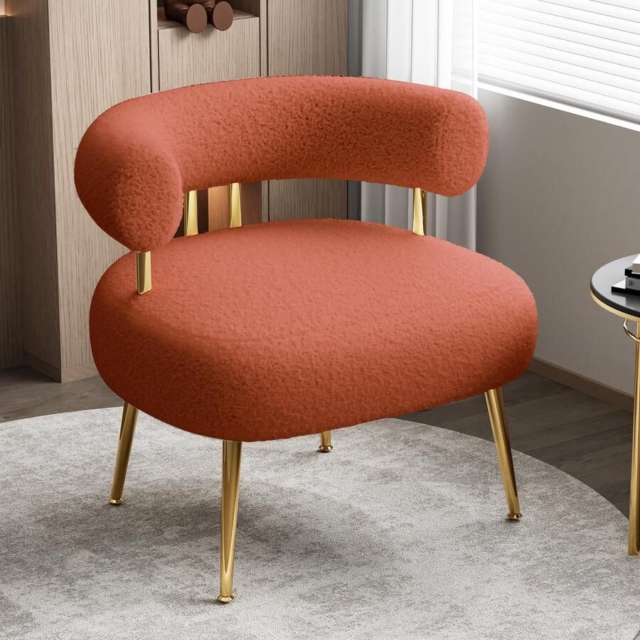 SEYNAR Accentstoel Teddy Fauteuil Moderne Lounge Stoel met Gouden Metalen Poten Witte Pluche Bekleding Dik Gepolsterd Voor Woonkamer en Slaapkamer