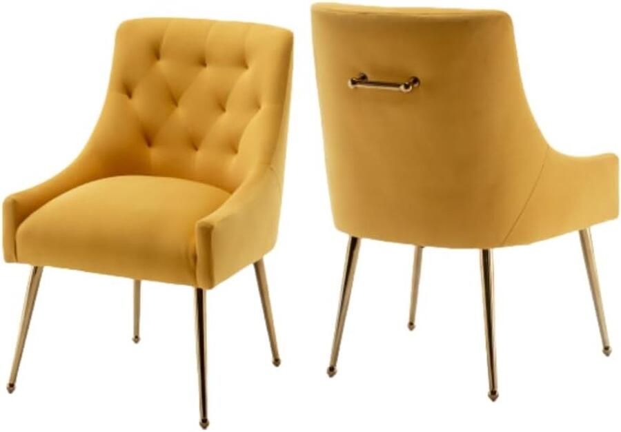 SEYNAR Set van 2 Eetkamerstoelen – Grijze Fluwelen Stoelen met Gouden Metalen Poten – Comfortabele Accentstoelen voor Woonkamer en Eetkamer