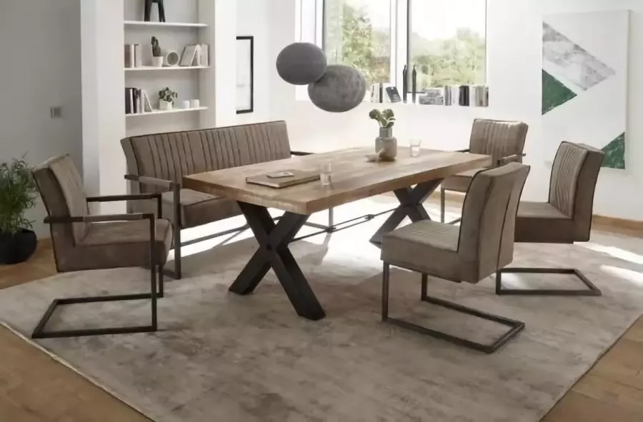 Sfeerwonen Enzo Eettafel rechthoek Stockholm X poot mango hout zwart staal