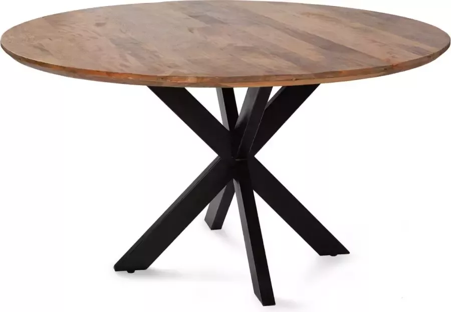 Sfeerwonen Enzo Sfeerwonen en Zo Ronde tafel Swiss edge met spinpoot 100 cm mango hout
