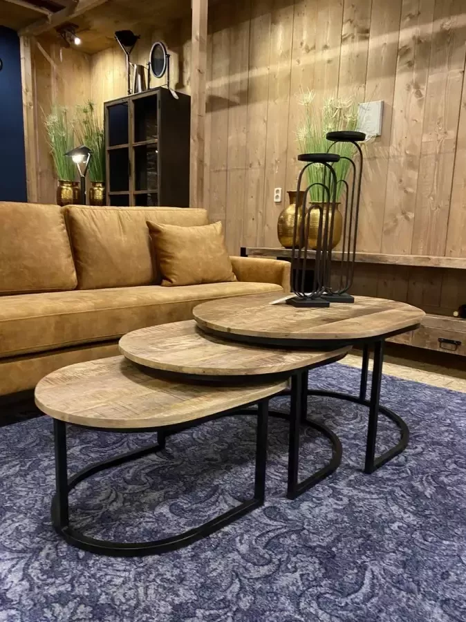 Sfeerwonen Enzo Salontafel mango hout ovaal set van 3
