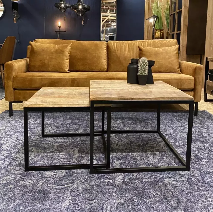 Sfeerwonen Enzo Salontafel mango hout set van 2 vierkant