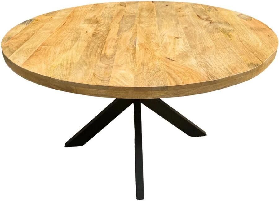 Sfeerwonen Enzo Sfeerwonen en Zo Ronde mango tafel spinpoot gladde afwerking 130 cm dik blad