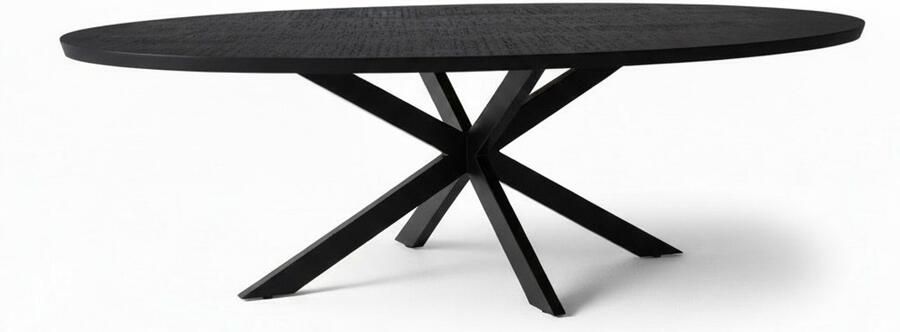 Sfeerwonen Enzo Eettafel Ovaal – 180x90 cm – Mangohout – Zwart – Matrix Onderstel