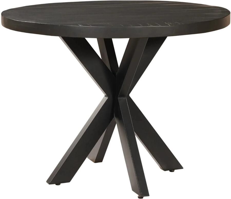 Sfeerwonen Enzo Eettafel Rond 120 cm Mangohout Zwart Rechte Rand Afwerking 5 cm Stalen Matrix Onderstel - Foto 2