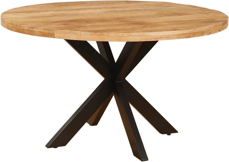 Sfeerwonen Enzo Eettafel Rond 130 cm Mangohout Naturel Rechte Rand Afwerking Stalen Matrix Onderstel - Foto 3