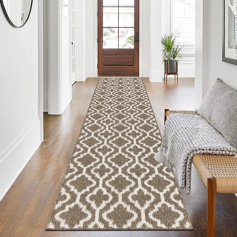 SHACOS Lange loper voor in de gang antislip 60x240 cm loper voor in de gang moderne loper voor in de gang wasbaar tapijt voor in de keuken loper voor in de gang entree keuken bruin
