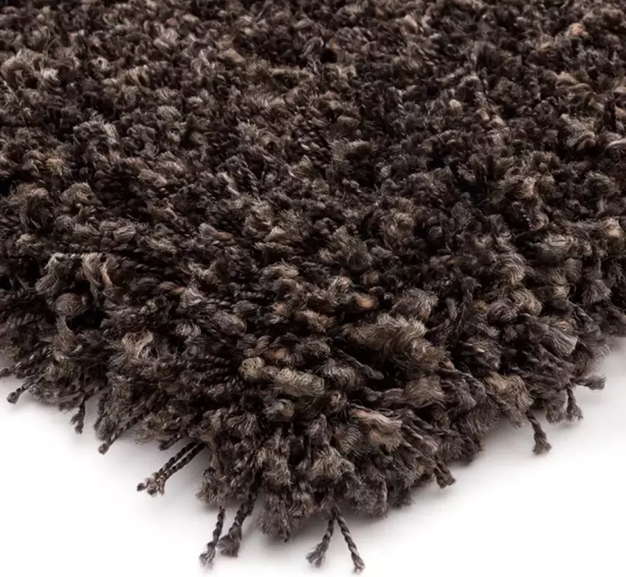 Shaggy Prime Hoogpolig vloerkleed effen donkerbruin 200 cm rond