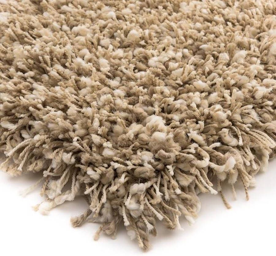 Shaggy Prime Hoogpolig vloerkleed Gemêleerd crème taupe 160 cm rond