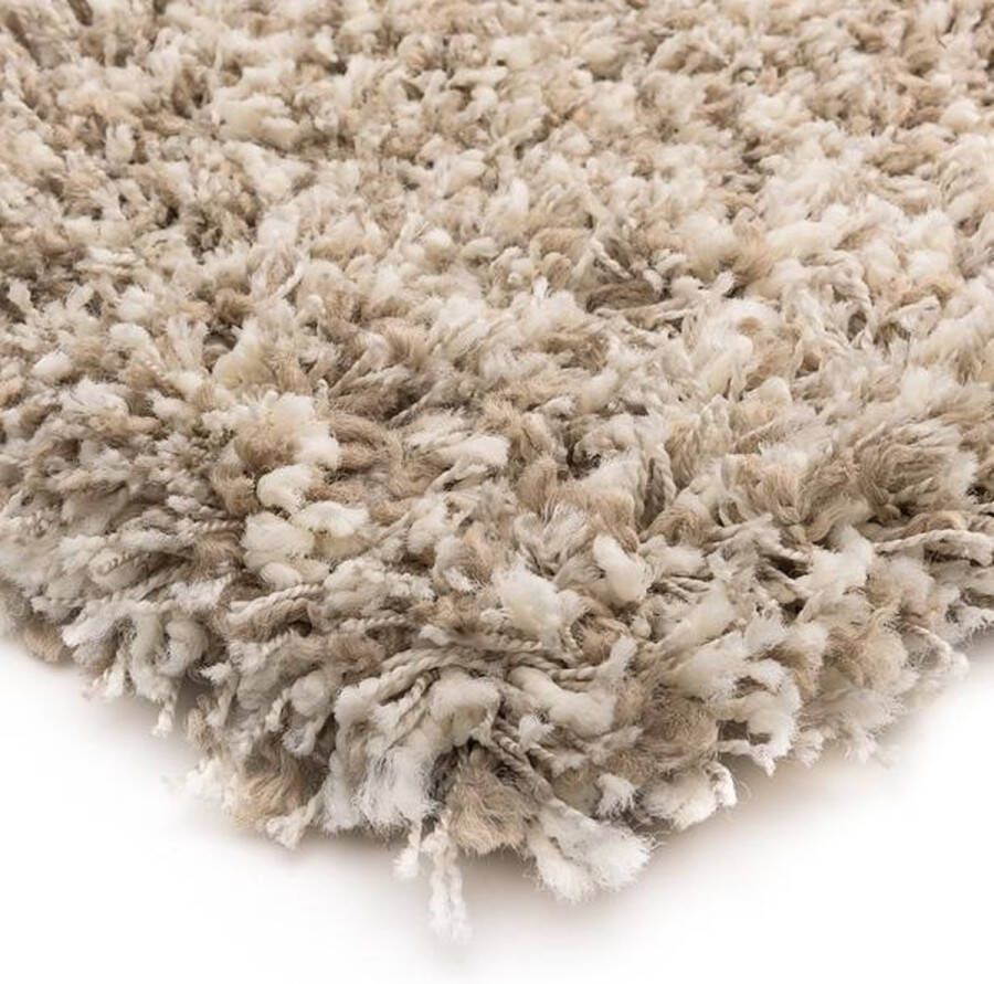 Shaggy Prime Hoogpolig vloerkleed Gemêleerd wit beige 120 cm rond