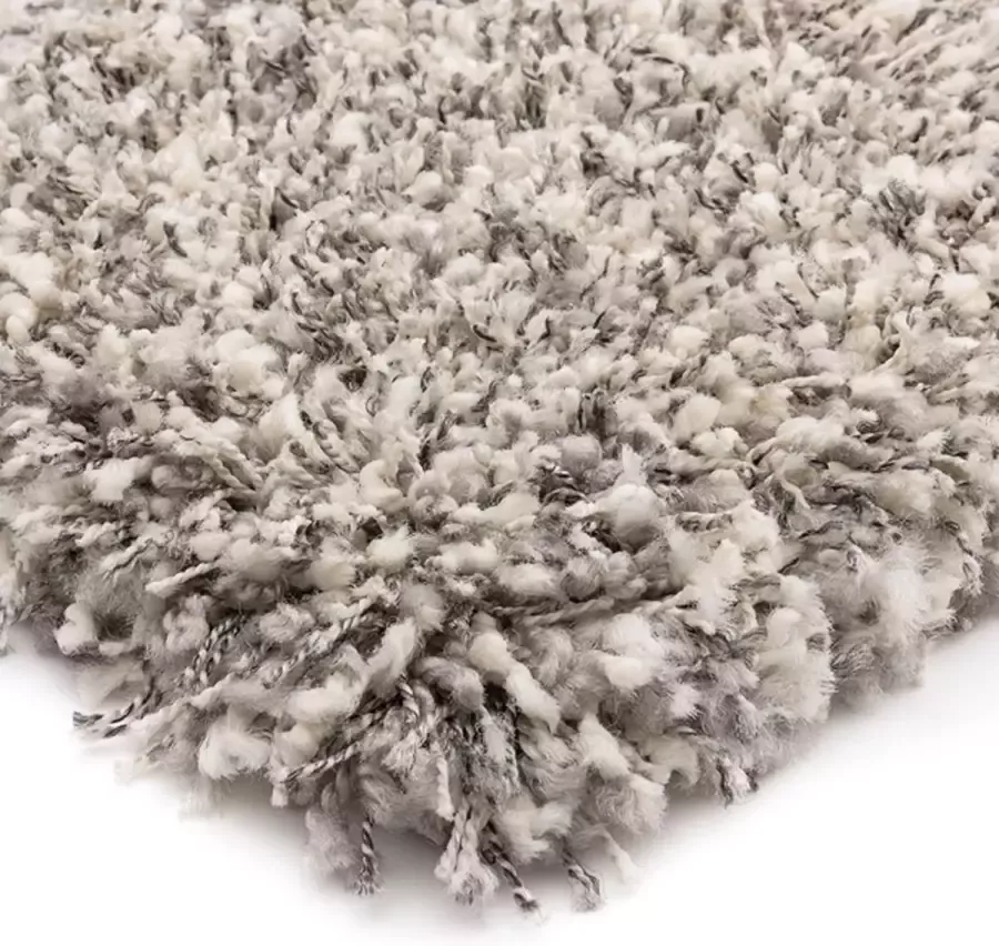 Shaggy Prime Hoogpolig vloerkleed Gemêleerd wit zilver 160x160 cm