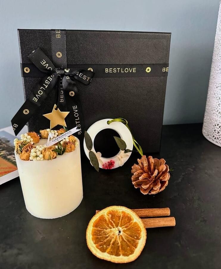 _Merkloos_ Cadeau Set Kaars Speciale Doos Handgemaakte Elegante Kaars met Gedroogde Rozen en Geurkaars voor Garderobe (Wit) Geschenk Set Geur Kaars - Foto 2