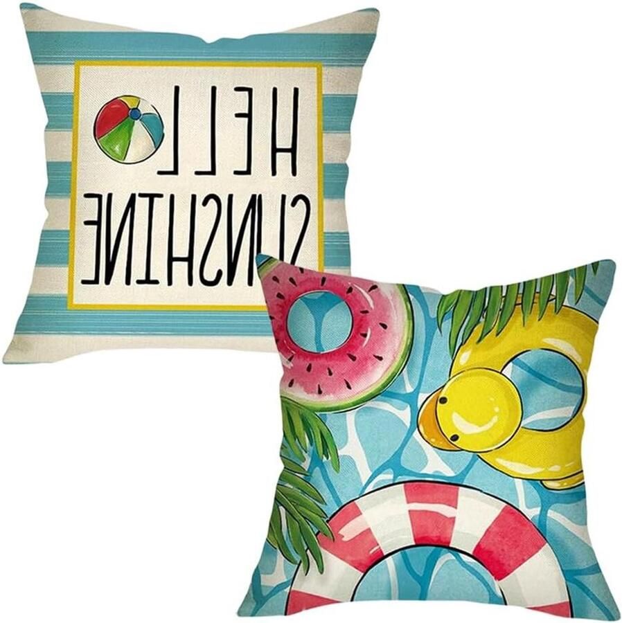 Shape By Shane ByShane Zomer Kussenhoezen 2 stuks Strand Patroon 45 x 45 cm Outdoor Zomerkussenslopen voor Bank met Zomervruchten Ontwerp