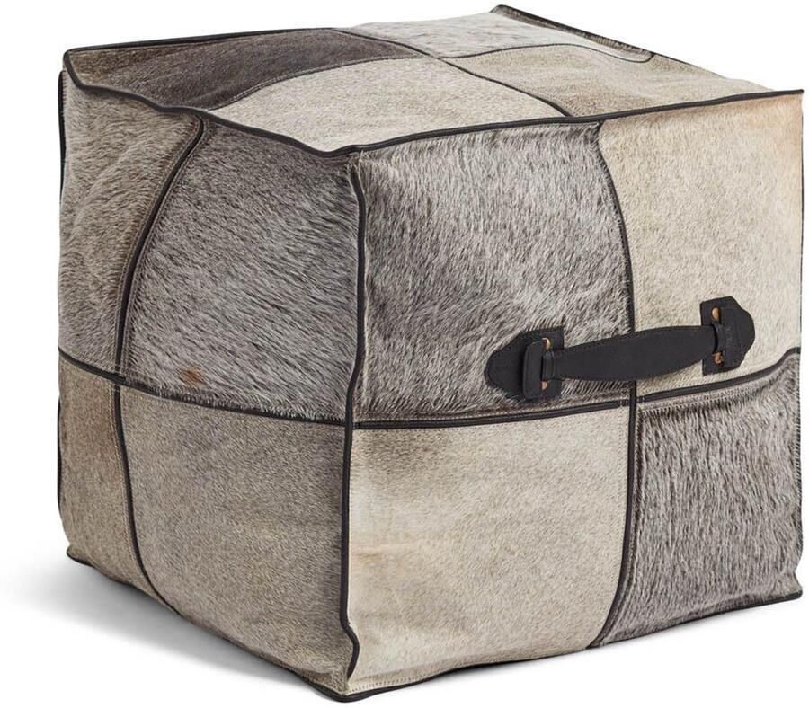 Sheepskin House – Kalfsleren Poef met handvat – Vierkant 45x45x45 cm