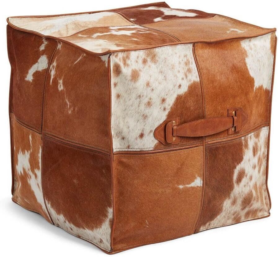 Sheepskin House – Kalfsleren Poef met handvat – Vierkant 45x45x45 cm