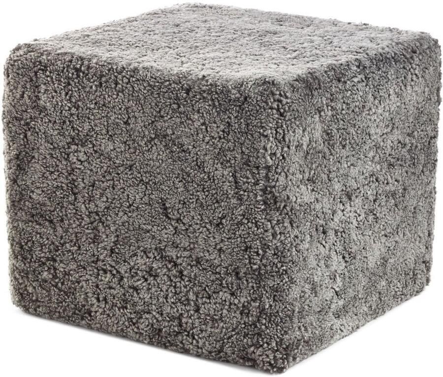 Sheepskin House Kortharige Curly Schapenvacht Poef 40x40x35 cm