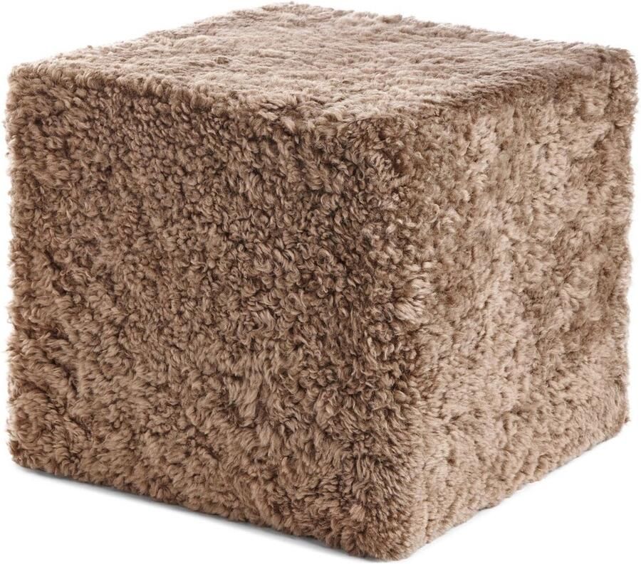 Sheepskin House Kortharige Curly Schapenvacht Poef 40x40x35 cm