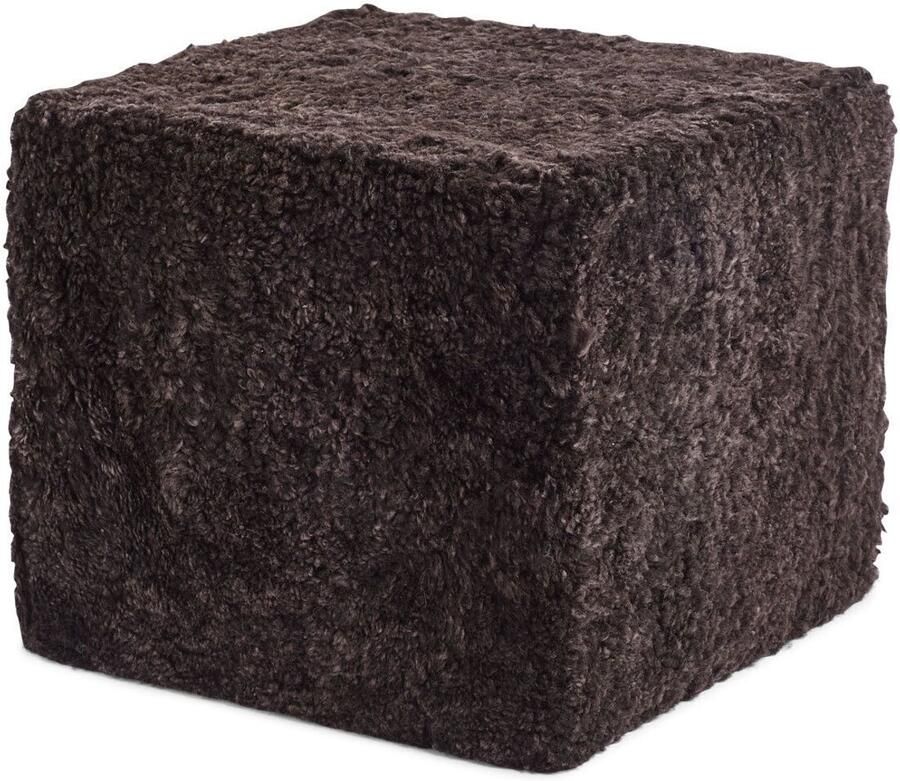 Sheepskin House Kortharige Curly Schapenvacht Poef 40x40x35 cm