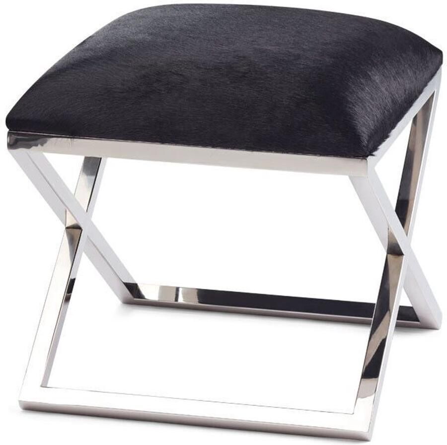 LivingLux Krukje Koeienhuid zitting met RVS onderstel 45 x 45 x 45 cm Brown & White