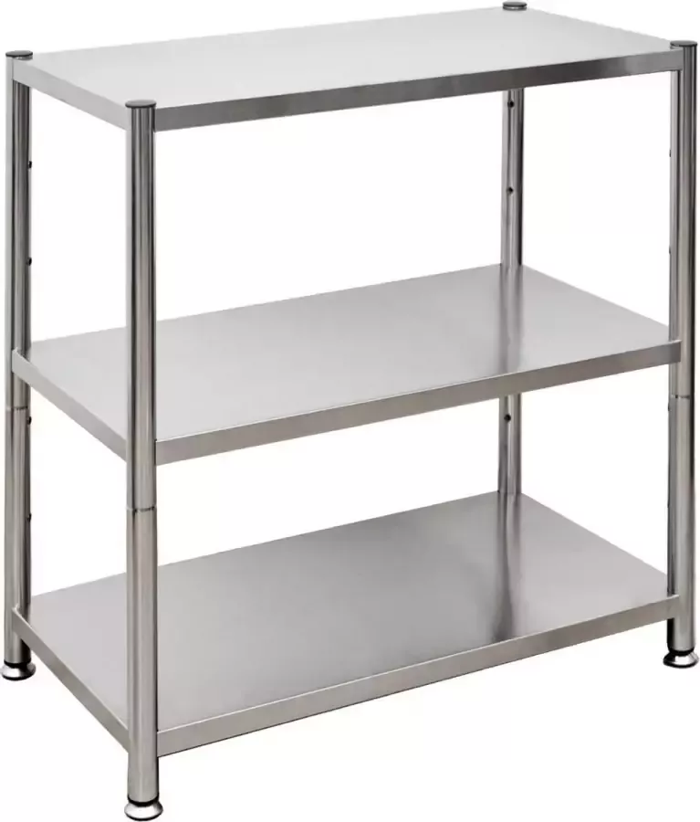 Shelfr 120kg Roestvrij Stalen Plank met 3 Niveaus Heavy Duty Rek 74x41x77 Metalen Legplank Opbergrek