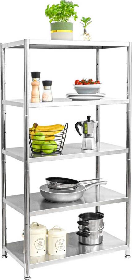Shelfr 5 Niveaus Roestvrij Stalen Plank 60kg Heavy Duty Rek 61x36x145 Metalen Legplank Opbergrek