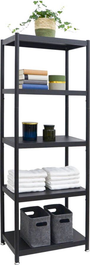 Shelfr Zwart Metalen Wandrek met 5 Niveaus 61x41x170 Industriële Opbergrek Woonkamer Keuken Kantoor