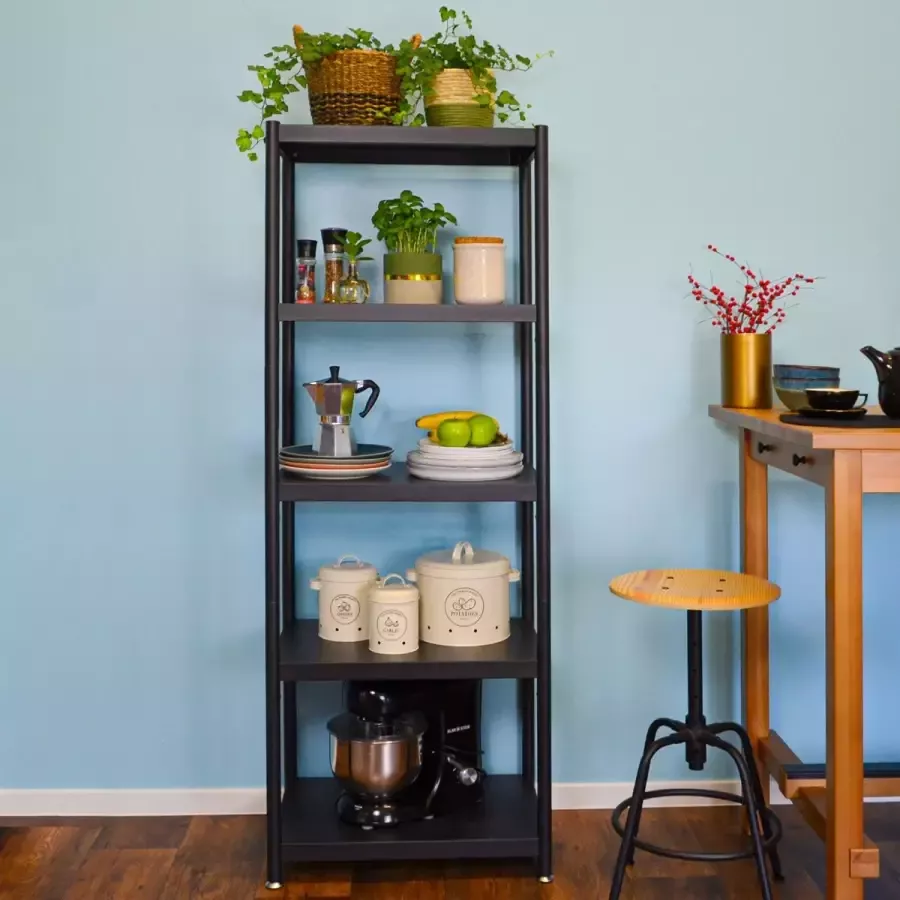 Shelfr Zwart Metalen Wandrek met 5 Niveaus 61x41x170 Industriële Opbergrek Woonkamer Keuken Kantoor - Foto 2