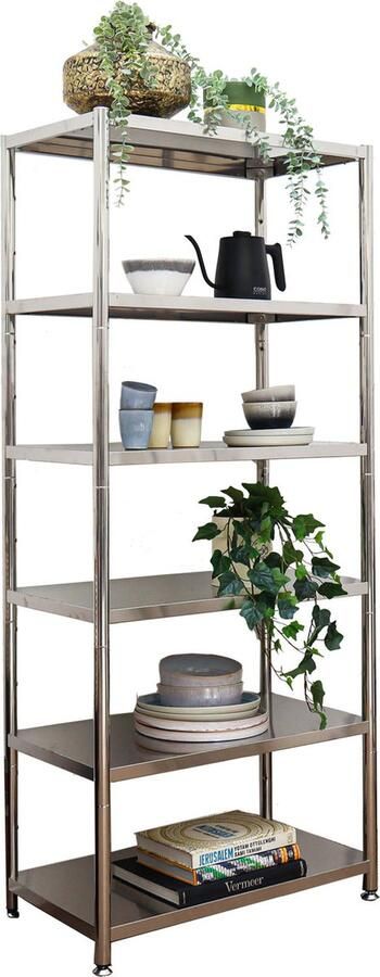 Shelfr 240kg RVS Stellingkast 6 Niveaus 74x41x170 Roestvrij Stalen Rek Metalen Rek Keuken Badkamer