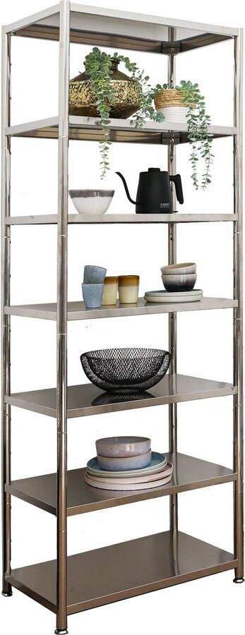 Shelfr 280kg RVS Stellingkast 7 Niveaus 74x41x200 Roestvrij Stalen Rek Metalen Rek Keuken Badkamer