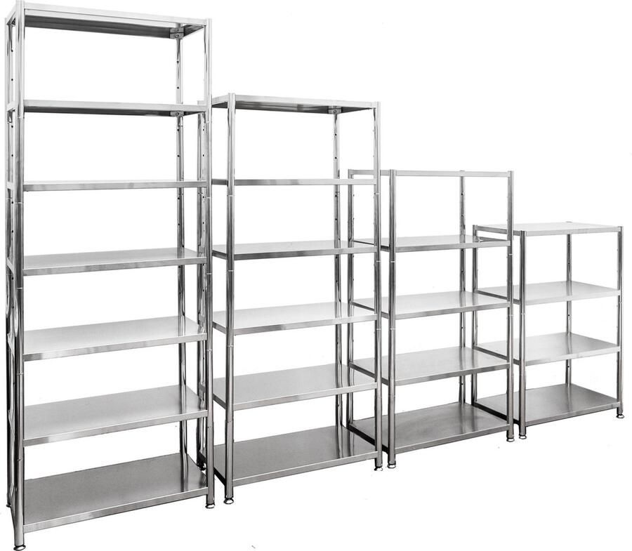 Shelfr Set van 4 Metalen Planken: RVS Stellingkast 296x41x200 Roestvrij Stalen Rek Keuken Badkamer