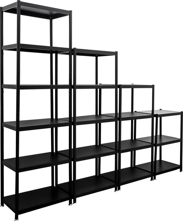 Shelfr Zwart Metalen Wandrek met 4 Niveaus 61x41x210 Industriële Opbergrek Woonkamer Keuken Kantoor